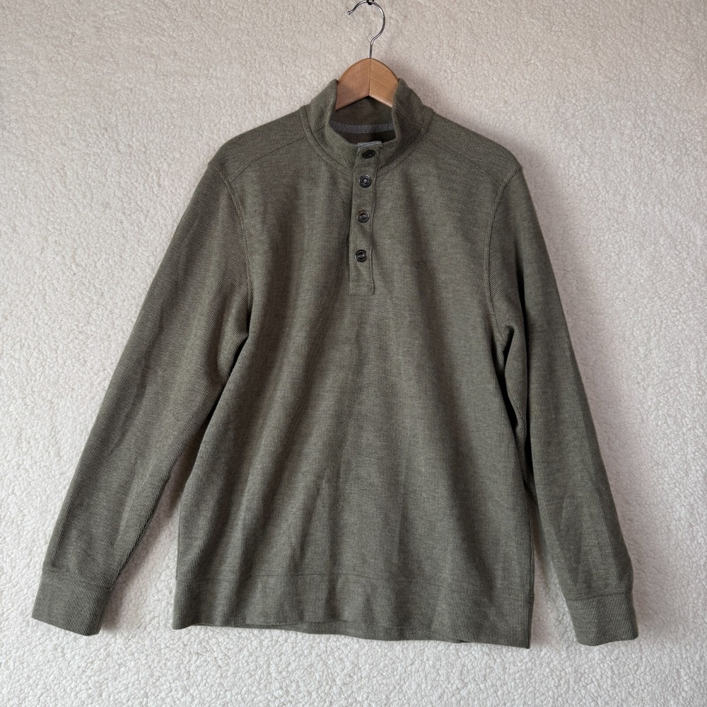 Tommy Bahama Sweatshirt Mens Green 1/4 Zip Pullover Sweater Snap Casual Lounge‎